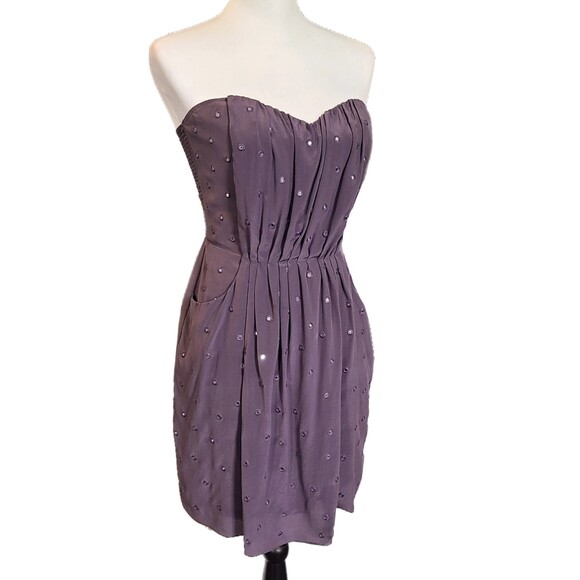 Rebecca Taylor | Lavender Dusk Silk Strapless Mirror Sequin Mini Dress, Size 6 - Picture 1 of 9